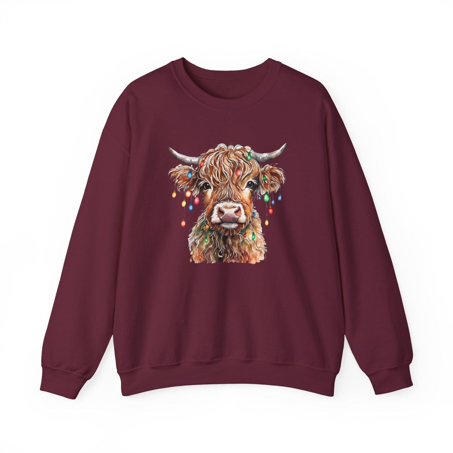 Cozy Baby Highland Cow Christmas Lights Sweatshirt – Cute Festive Winter Wear for Cow Lovers Baby Crewneck Sweatshirt