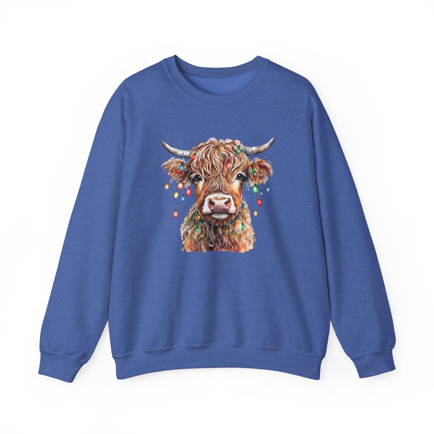 Cozy Baby Highland Cow Christmas Lights Sweatshirt – Cute Festive Winter Wear for Cow Lovers Baby Crewneck Sweatshirt
