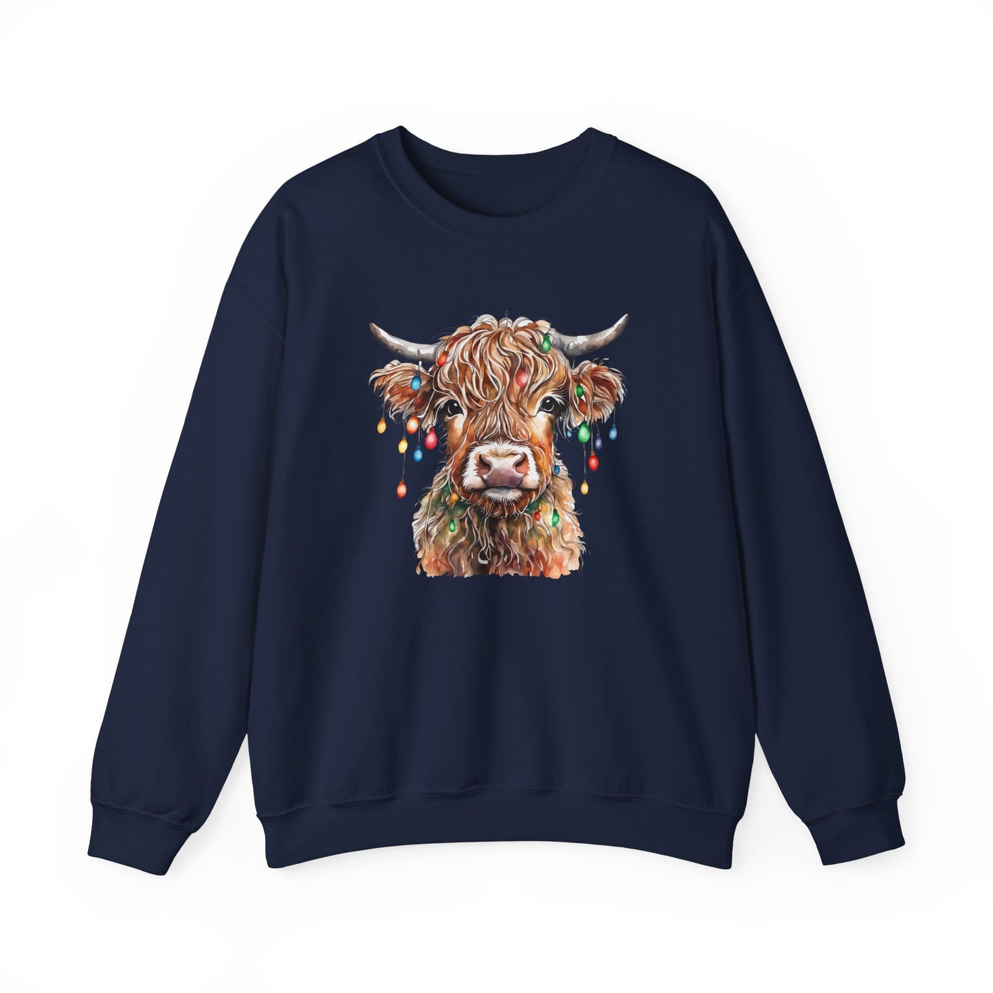 Cozy Baby Highland Cow Christmas Lights Sweatshirt – Cute Festive Winter Wear for Cow Lovers Baby Crewneck Sweatshirt