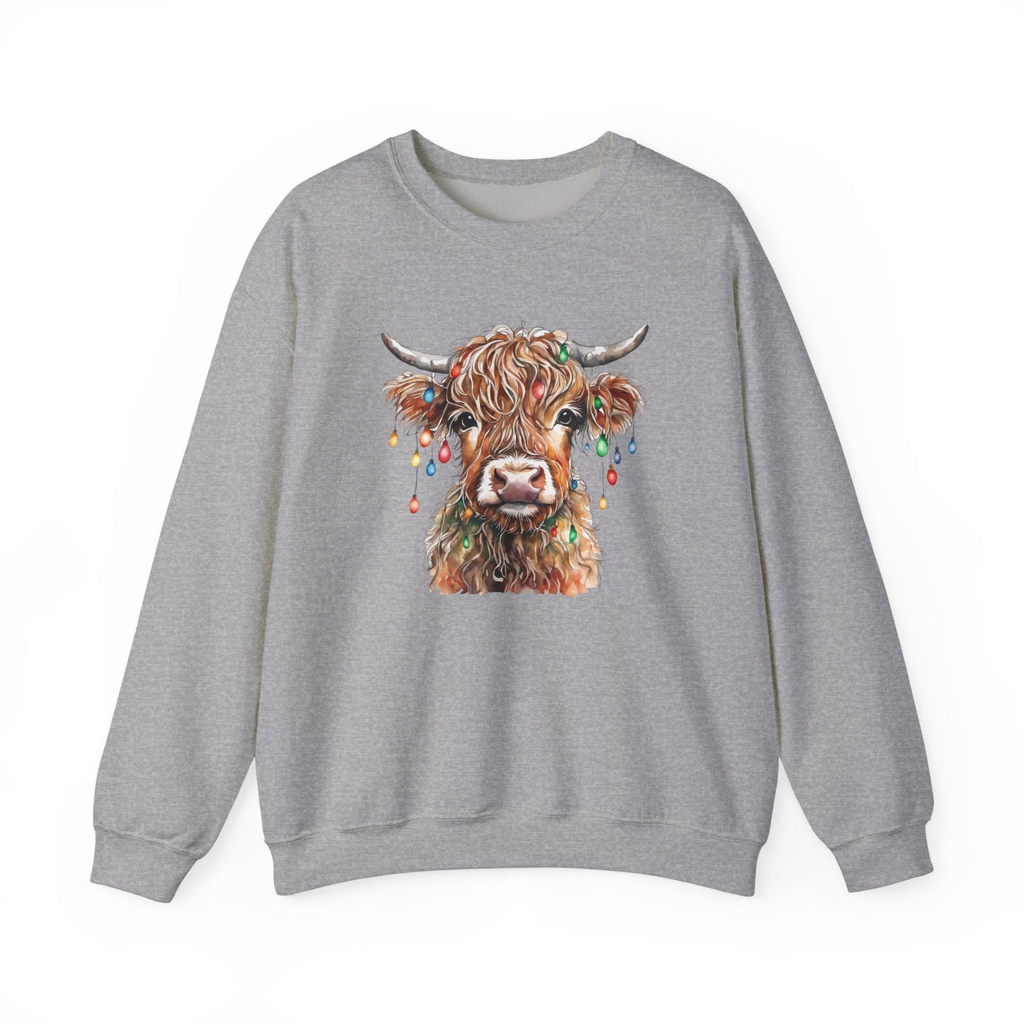 Cozy Baby Highland Cow Christmas Lights Sweatshirt – Cute Festive Winter Wear for Cow Lovers Baby Crewneck Sweatshirt