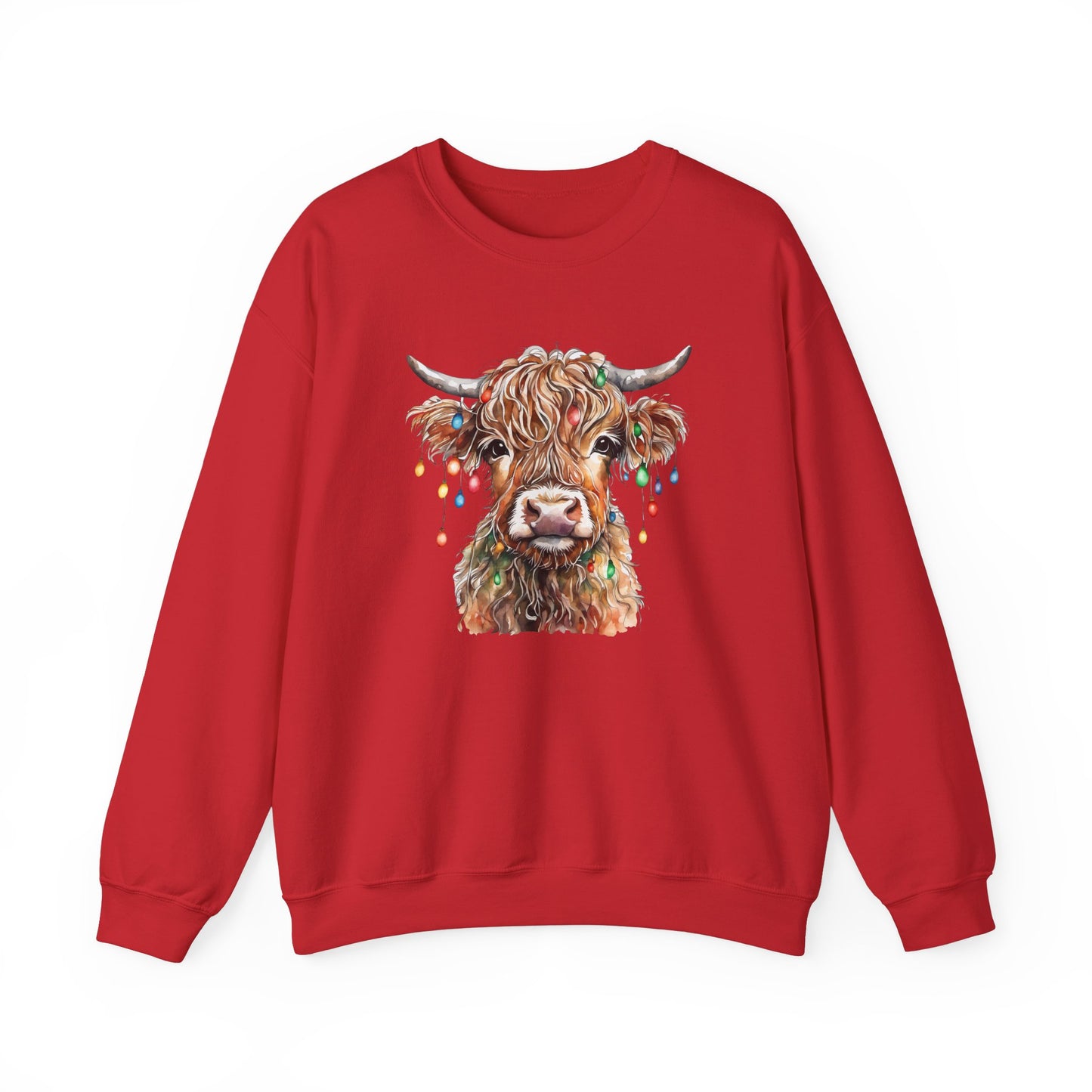 Cozy Baby Highland Cow Christmas Lights Sweatshirt – Cute Festive Winter Wear for Cow Lovers Baby Crewneck Sweatshirt
