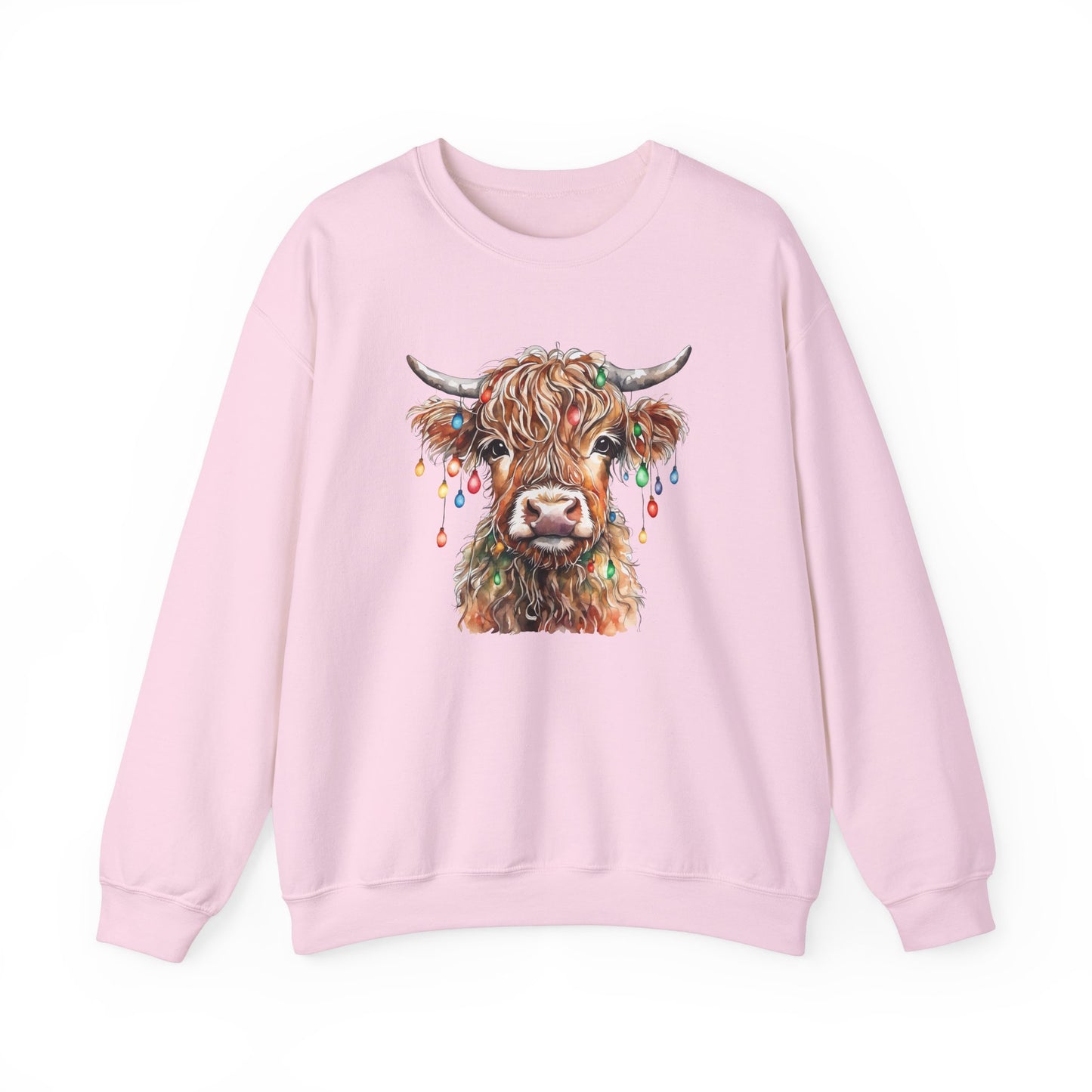 Cozy Baby Highland Cow Christmas Lights Sweatshirt – Cute Festive Winter Wear for Cow Lovers Baby Crewneck Sweatshirt