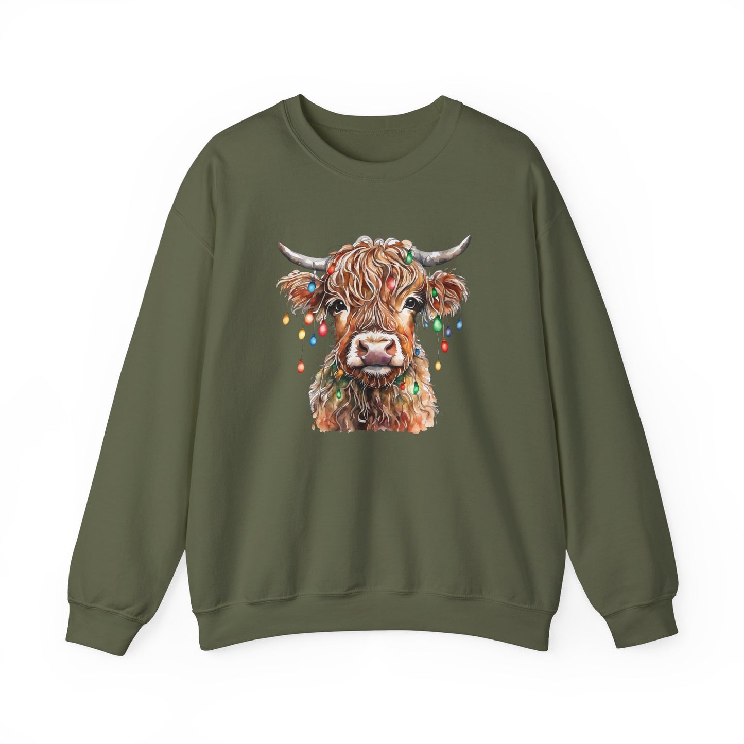 Cozy Baby Highland Cow Christmas Lights Sweatshirt – Cute Festive Winter Wear for Cow Lovers Baby Crewneck Sweatshirt