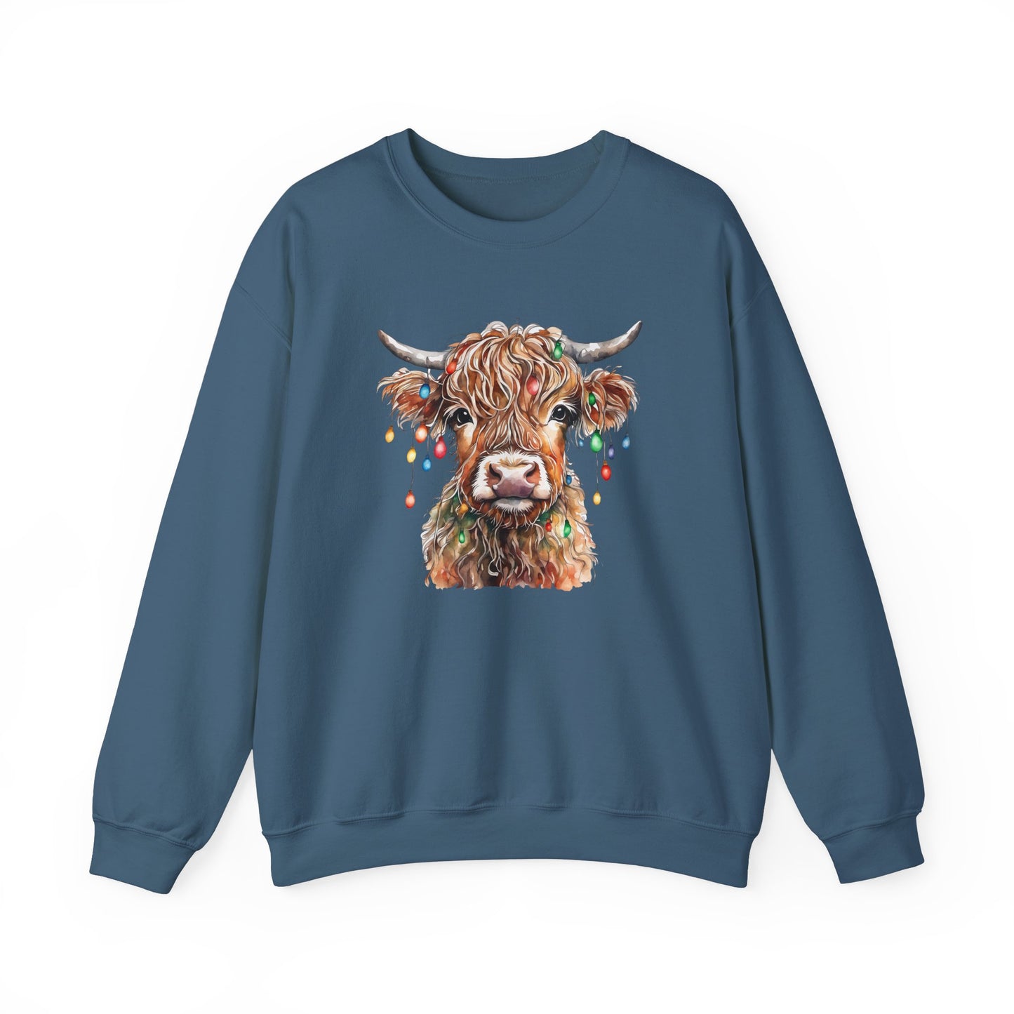 Cozy Baby Highland Cow Christmas Lights Sweatshirt – Cute Festive Winter Wear for Cow Lovers Baby Crewneck Sweatshirt