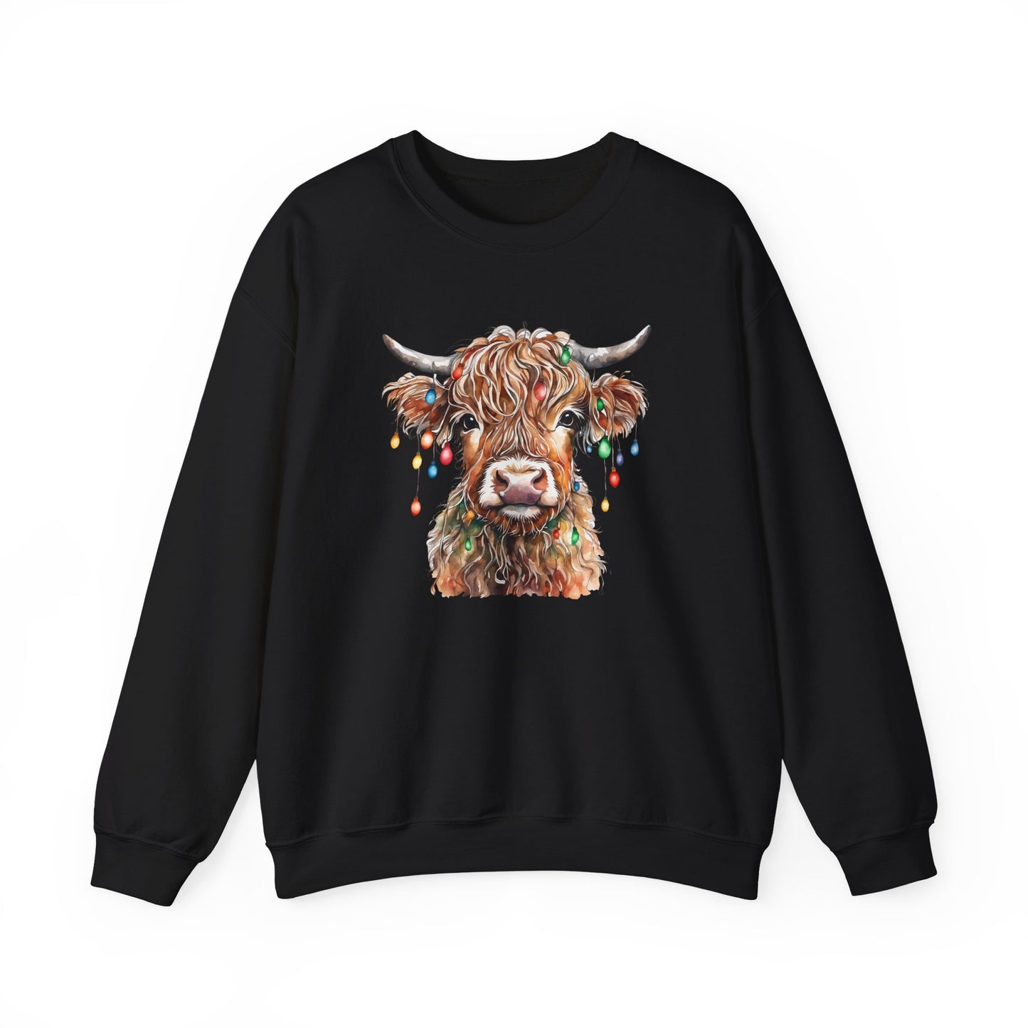 Cozy Baby Highland Cow Christmas Lights Sweatshirt – Cute Festive Winter Wear for Cow Lovers Baby Crewneck Sweatshirt