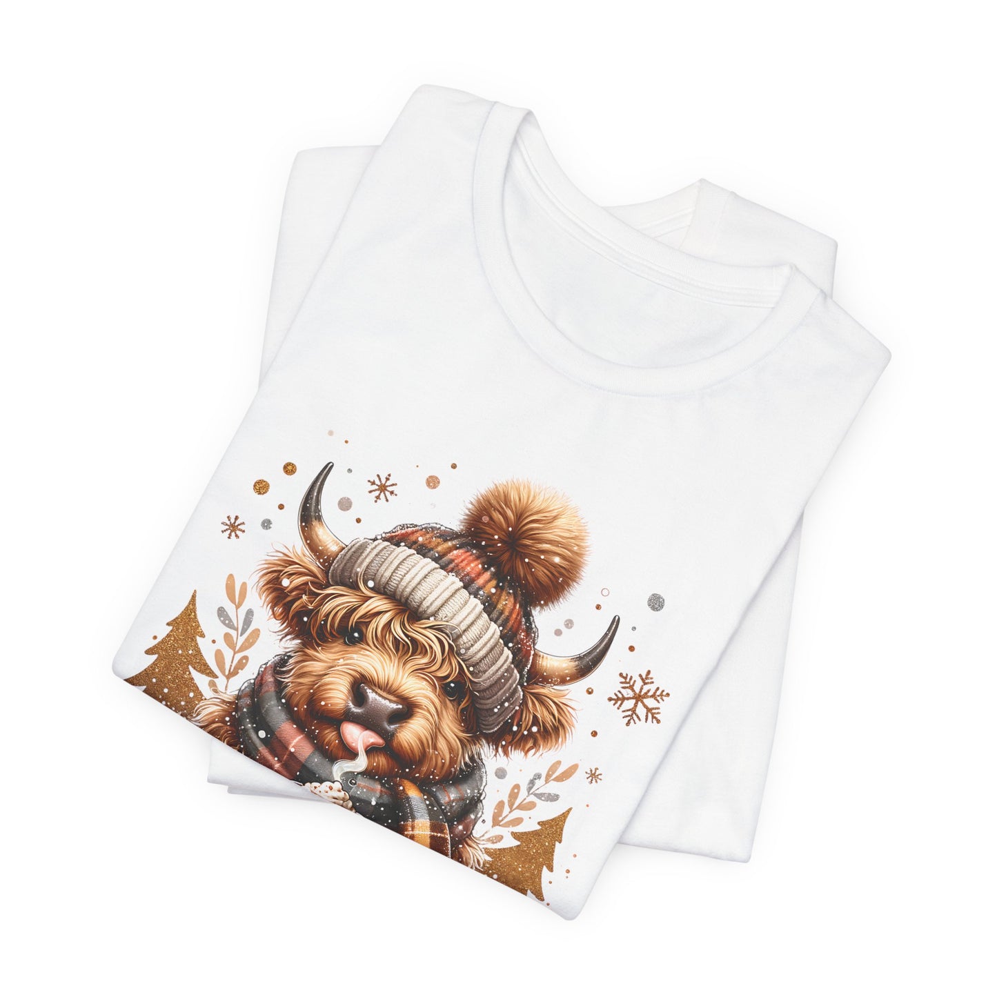 Cute Highland Cow Christmas Trees T-Shirt - Adorable Holiday Farmhouse Tee
