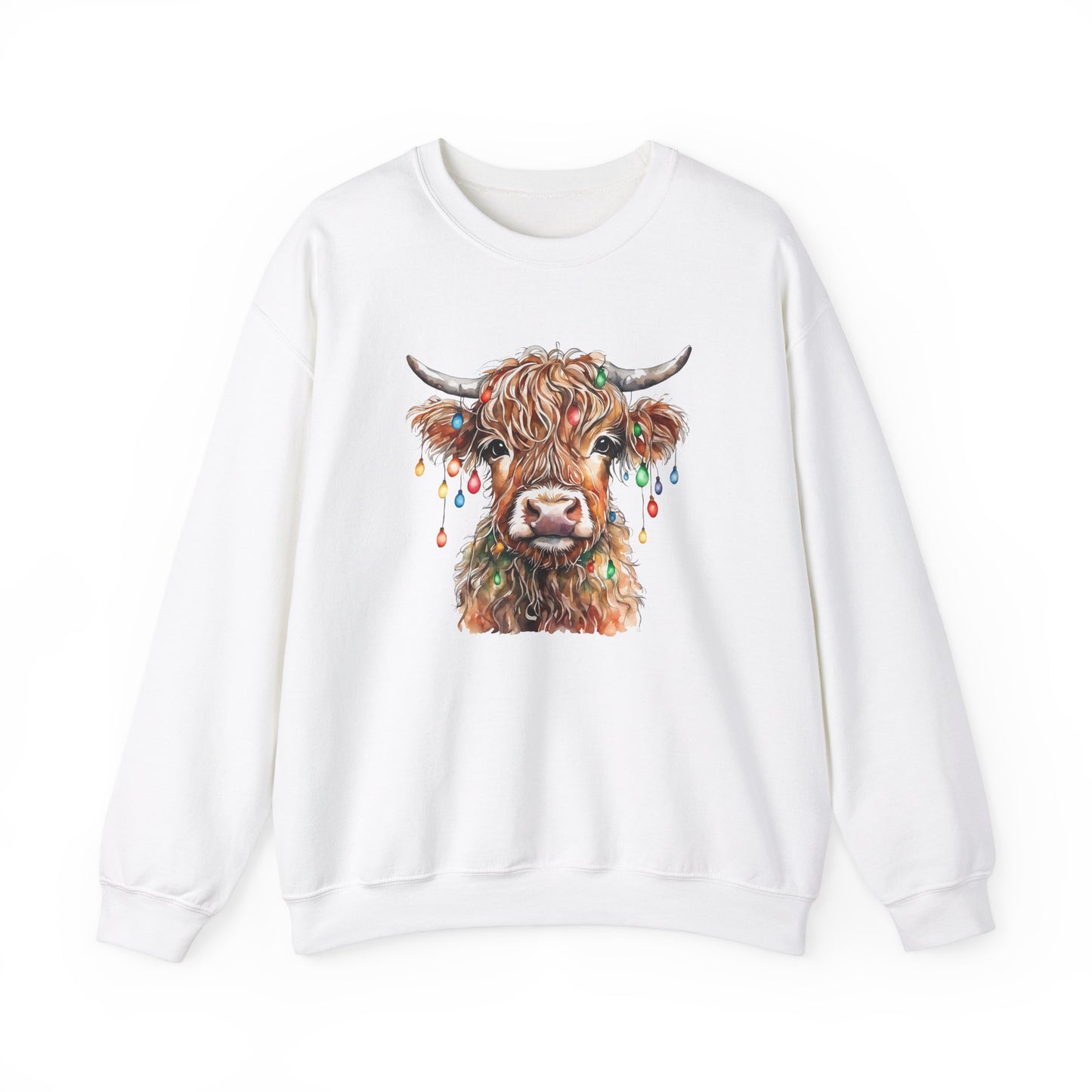 Cozy Baby Highland Cow Christmas Lights Sweatshirt – Cute Festive Winter Wear for Cow Lovers Baby Crewneck Sweatshirt