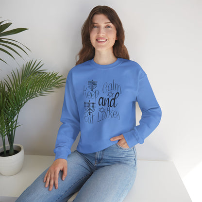 Keep Calm and Eat Latkes - Funny Hanukkah Holiday Apparel Unisex Heavy Blend™ Crewneck Sweatshirt