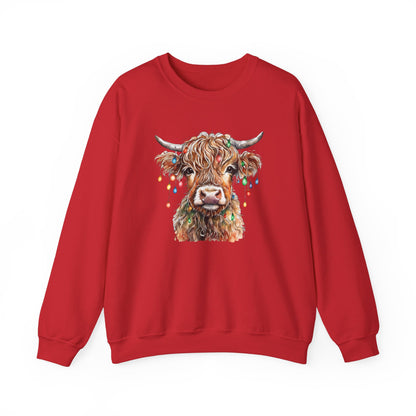 Cozy Baby Highland Cow Christmas Lights Sweatshirt – Cute Festive Winter Wear for Cow Lovers Baby  Crewneck Sweatshirt