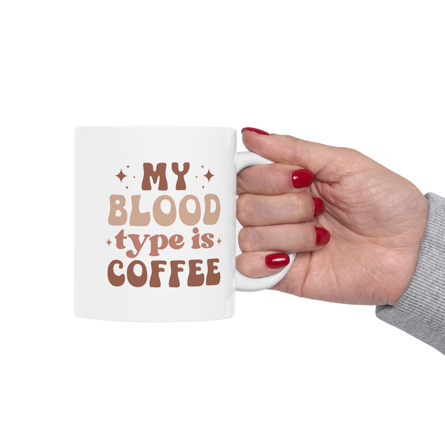 Coffee is My Blood Type Mug - Funny Caffeine Lover’s Coffee Cup Ceramic Mug, 15oz