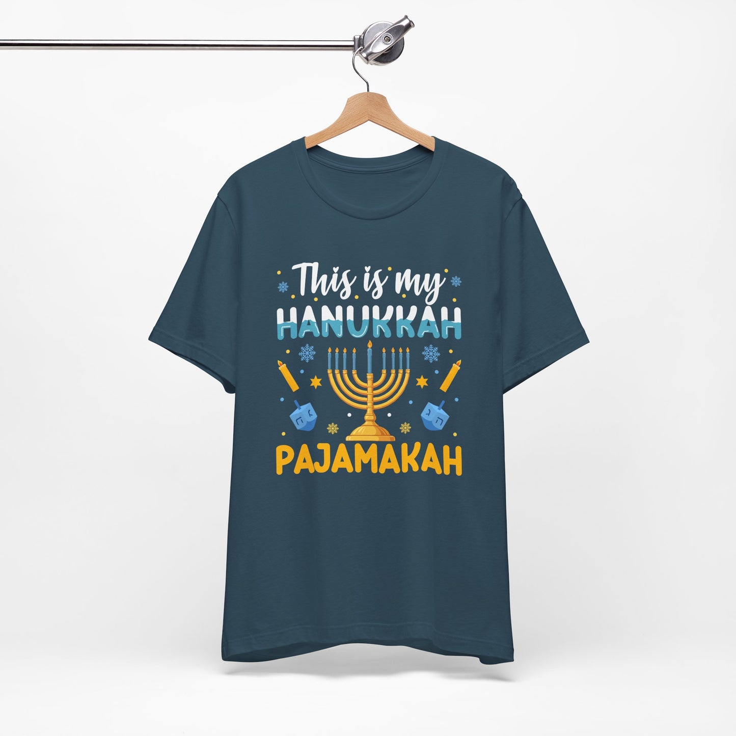 This Is My Hanukkah Pajamakah T-Shirt – Colorful Bella Canvas Tee, Fun Holiday Graphic for Hanukkah Celebrations and Gifting