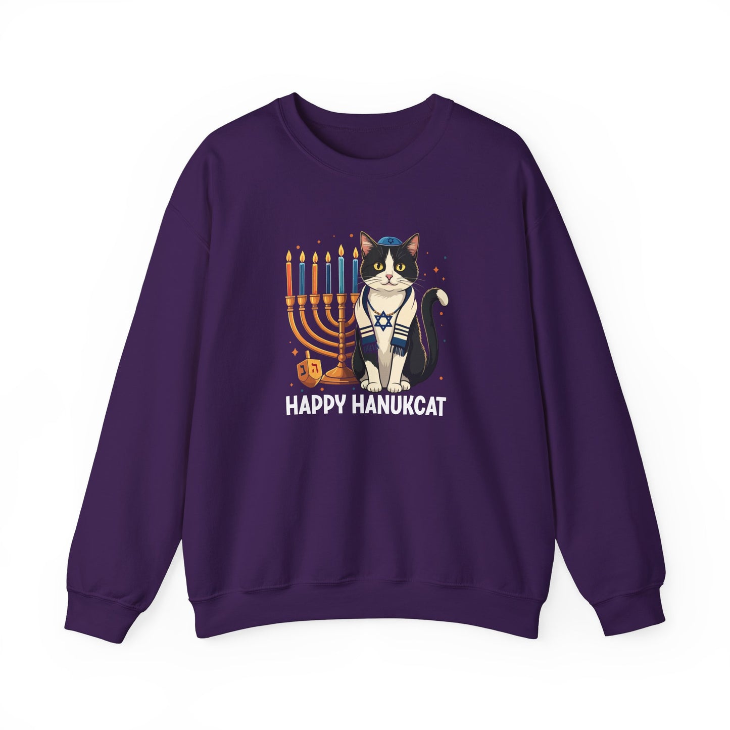 Happy HanuCat – Festive Hanukkah Unisex Heavy Blend™ Crewneck Sweatshirt