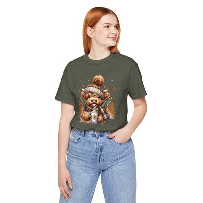 Cute Highland Cow Christmas Trees T-Shirt - Adorable Holiday Farmhouse Tee