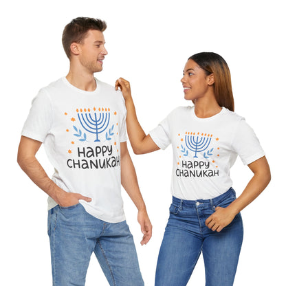 Happy Hanukkah T-Shirt - Festive Jewish Holiday Tee Unisex Jersey Short Sleeve Tee