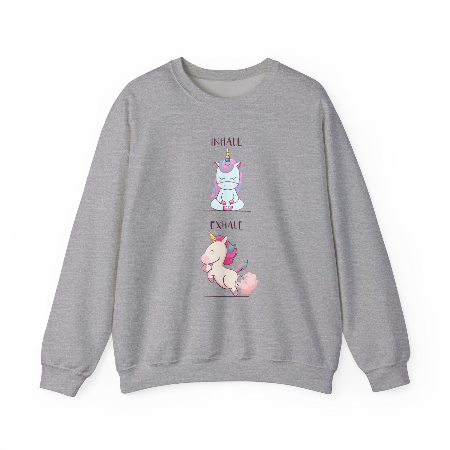 gray inhale exhale unicorn sweatshirt