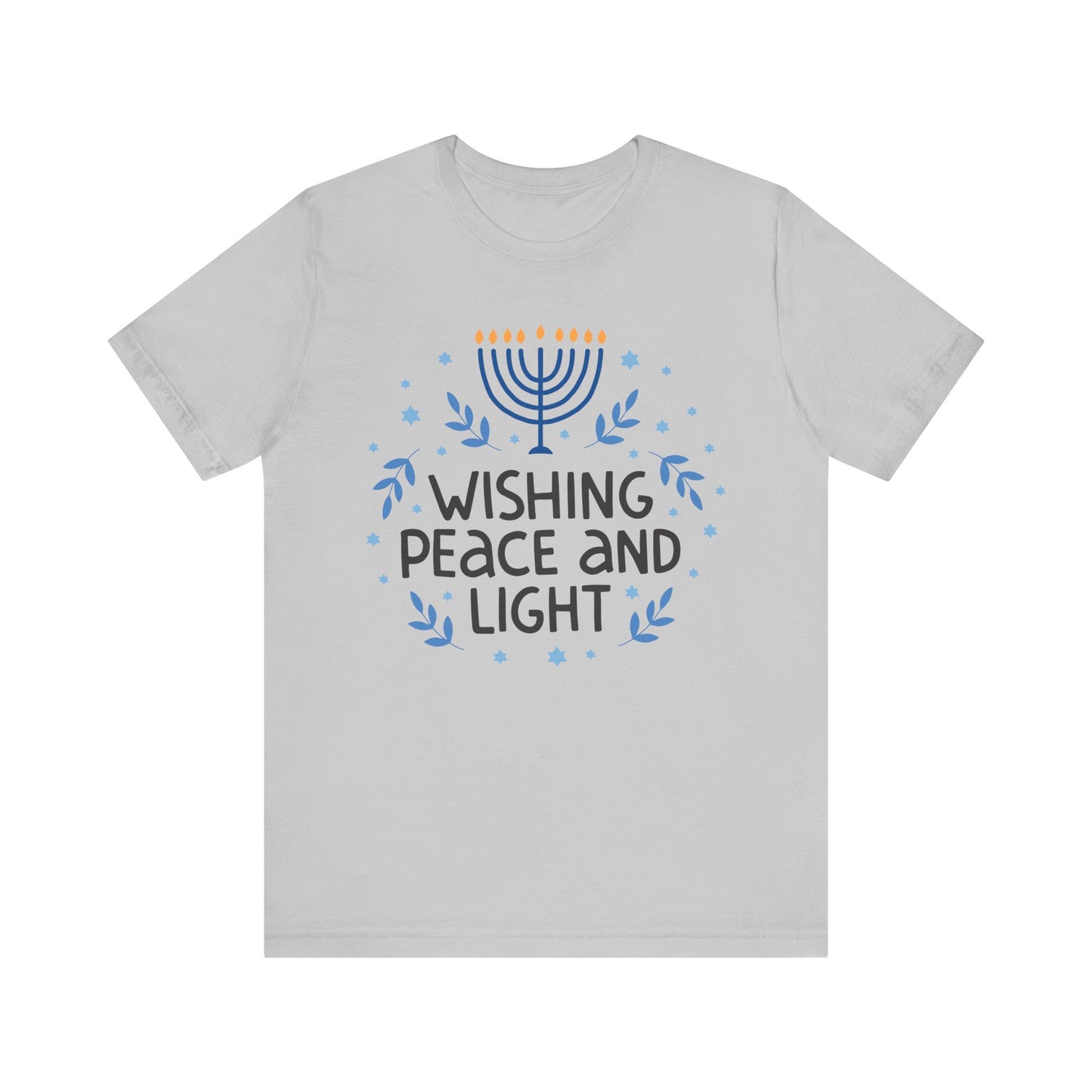 Wishing Peace and Light Hanukkah T-Shirt - Festive Jewish Holiday Tee Unisex Jersey Short Sleeve Tee