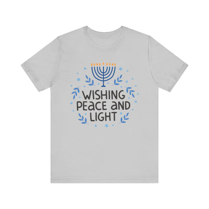 Wishing Peace and Light Hanukkah T-Shirt - Festive Jewish Holiday Tee Unisex Jersey Short Sleeve Tee