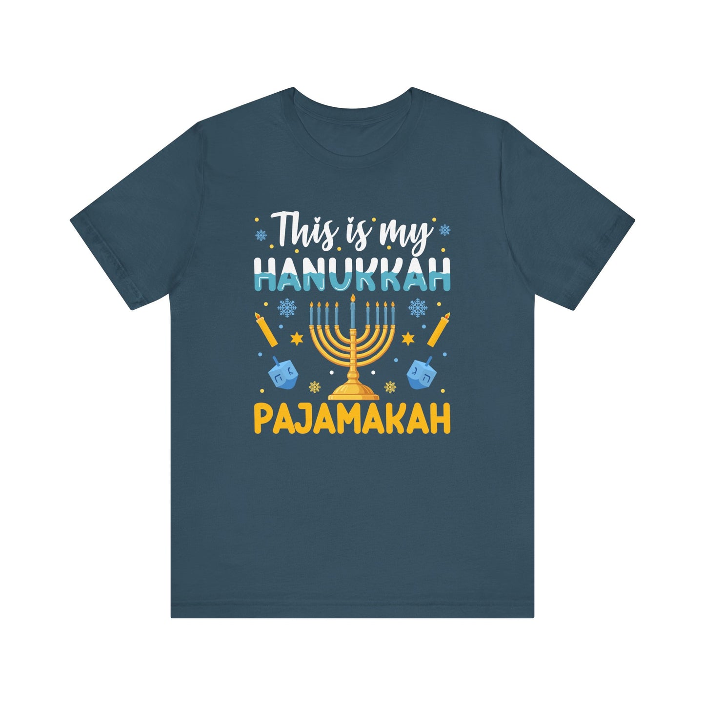 This Is My Hanukkah Pajamakah T-Shirt – Colorful Bella Canvas Tee, Fun Holiday Graphic for Hanukkah Celebrations and Gifting