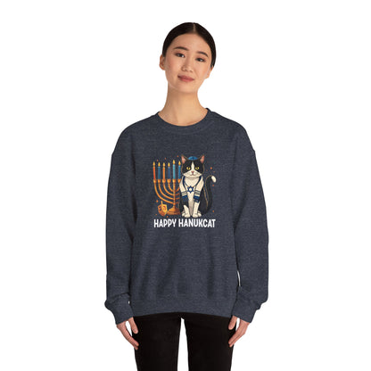 Happy HanuCat – Festive Hanukkah Unisex Heavy Blend™ Crewneck Sweatshirt