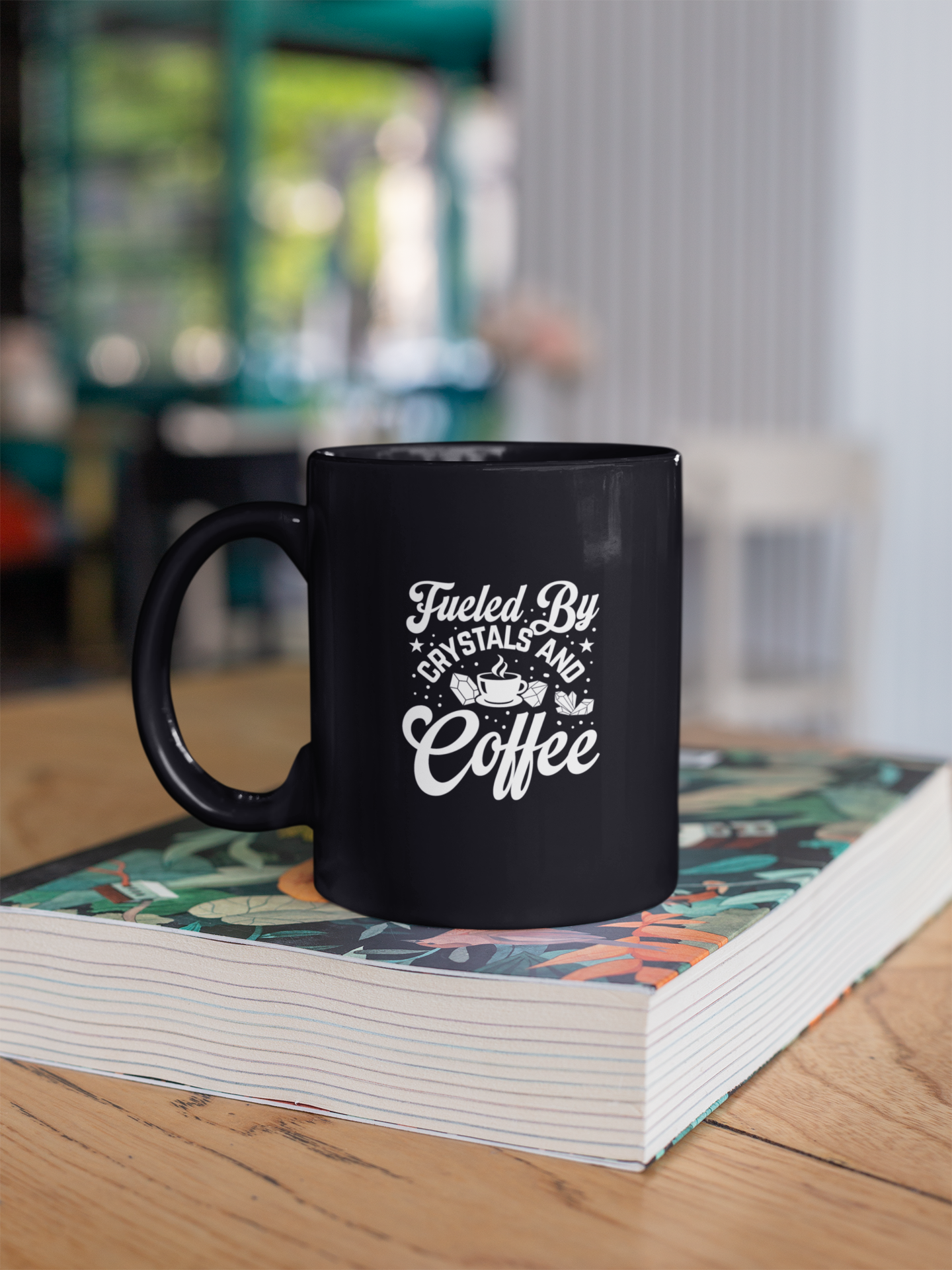 Fueled By Crystals and Coffee Black Mug 11oz