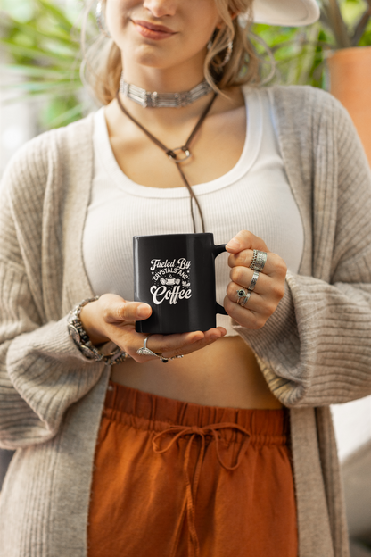 Fueled By Crystals and Coffee Black Mug 11oz