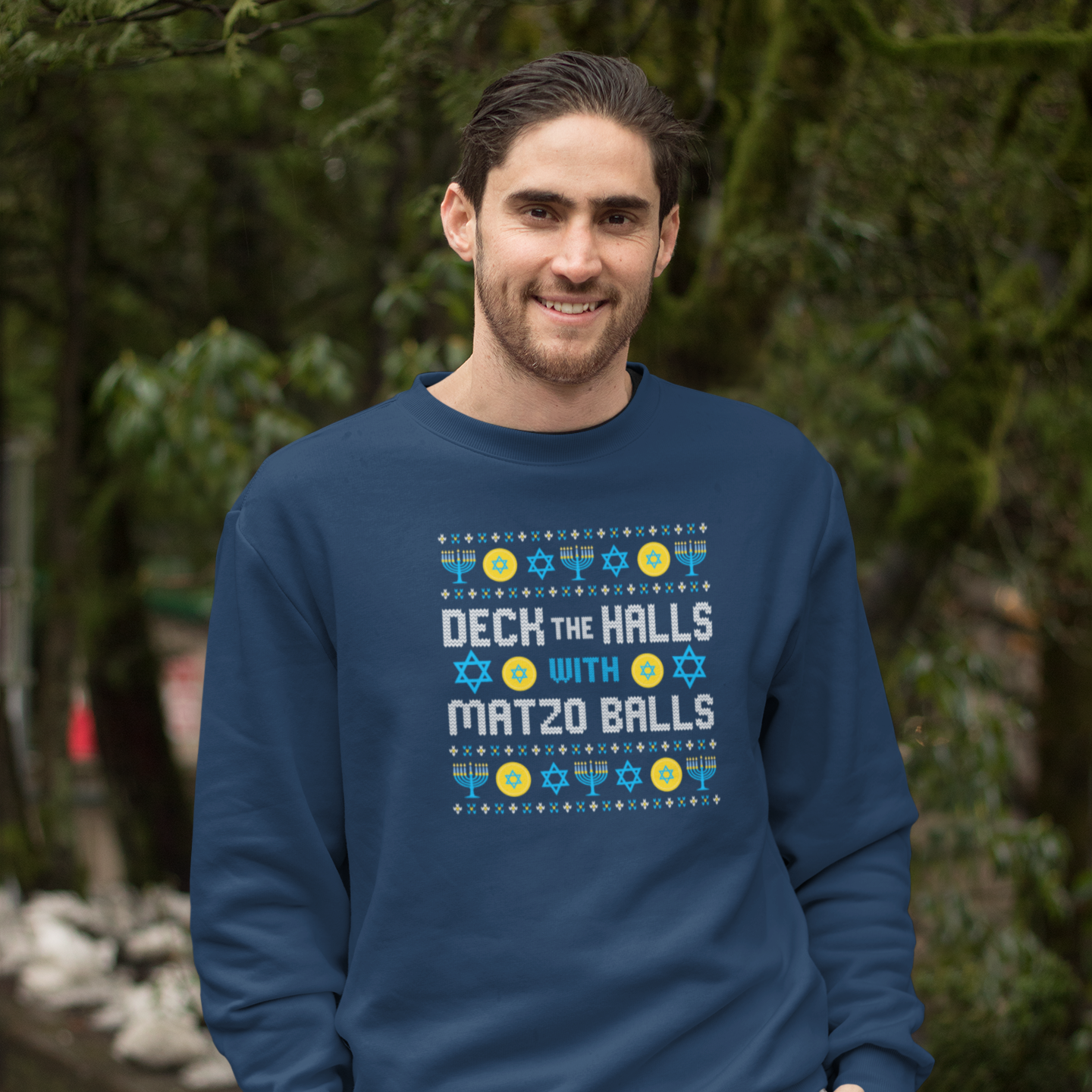 Deck the Halls with Matzo Balls Sweatshirt – Funny Hanukkah Holiday Sweatshirt