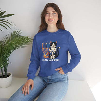 Happy HanuCat – Festive Hanukkah Unisex Heavy Blend™ Crewneck Sweatshirt