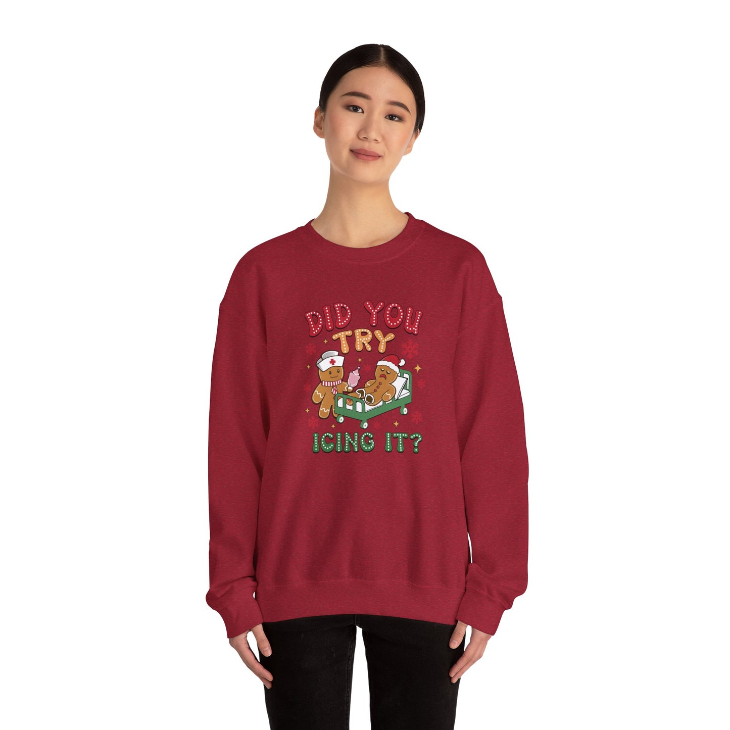 Did You Try Icing It? Gingerbread Men – Funny Holiday Unisex Heavy Blend™ Crewneck Sweatshirt