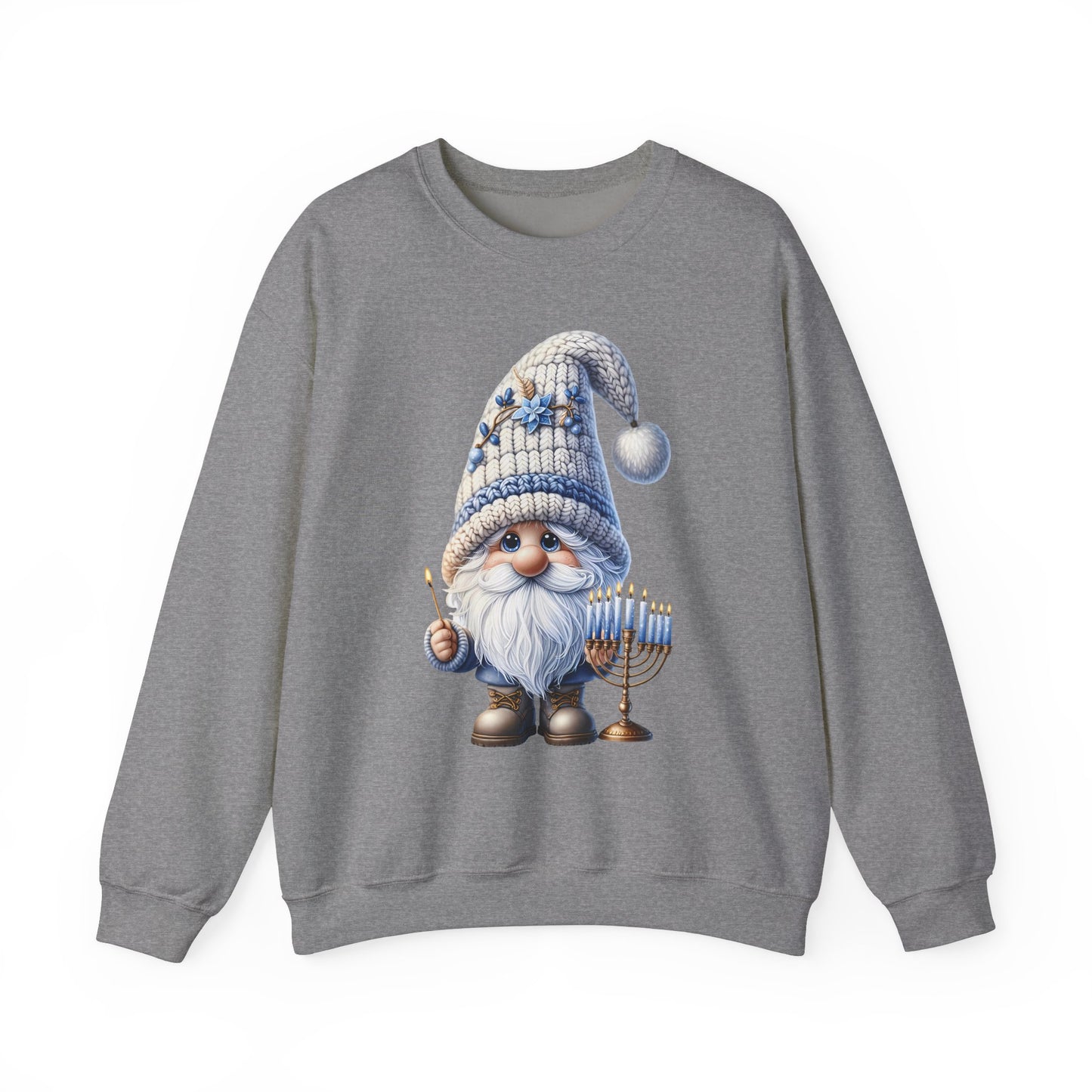 Gnome with Menorah Hanukkah - Cozy Festive Holiday Sweater Unisex Heavy Blend™ Crewneck Sweatshirt