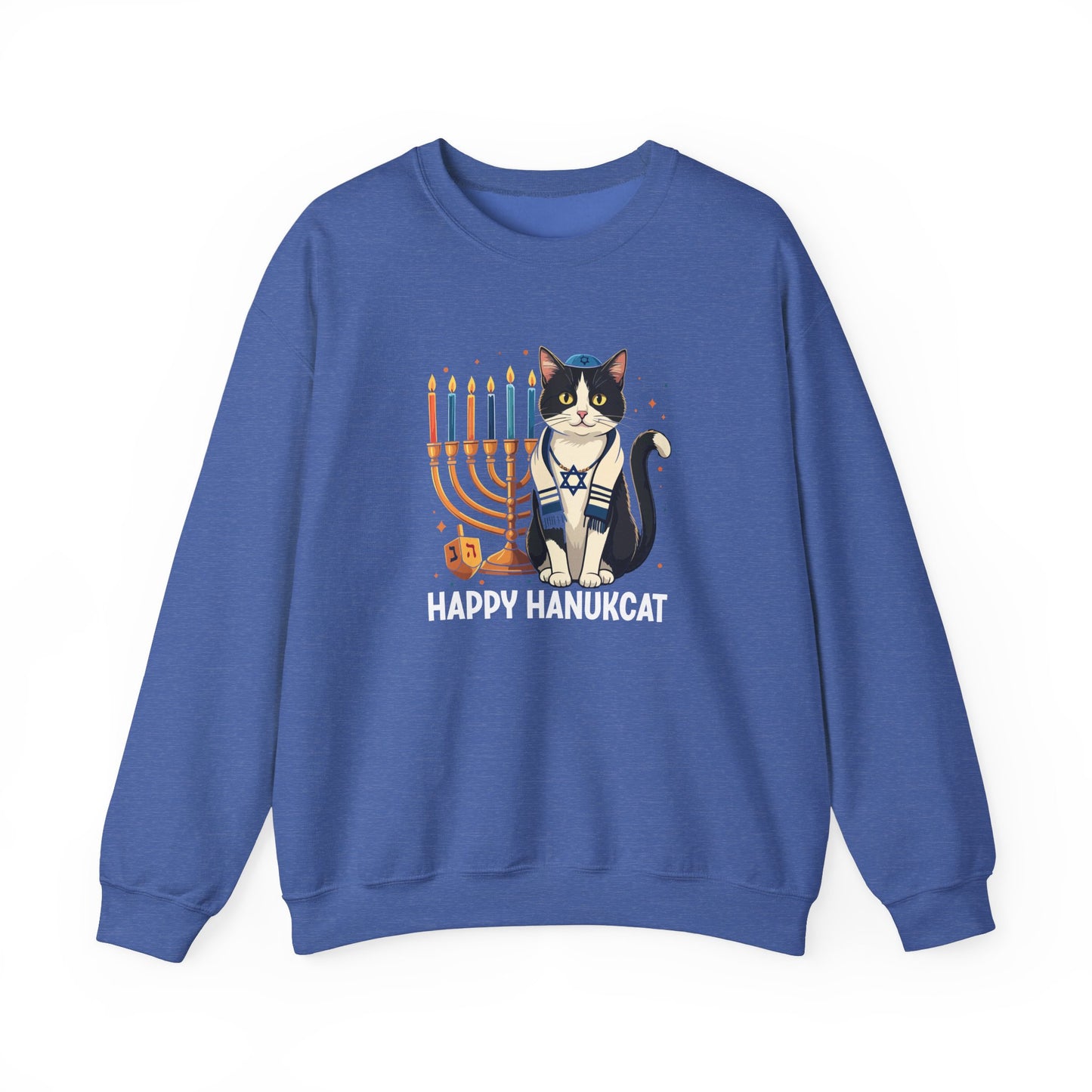 Happy HanuCat – Festive Hanukkah Unisex Heavy Blend™ Crewneck Sweatshirt