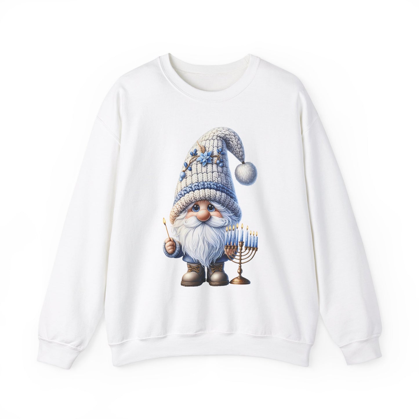 Gnome with Menorah Hanukkah - Cozy Festive Holiday Sweater Unisex Heavy Blend™ Crewneck Sweatshirt