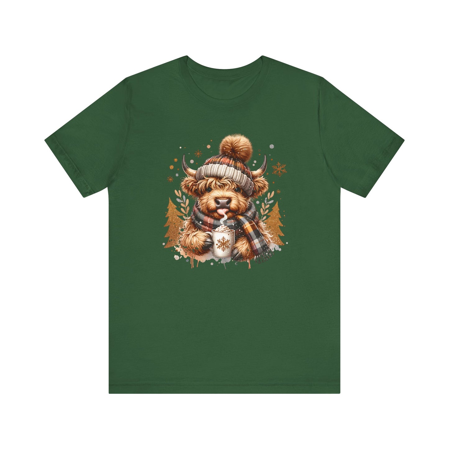 Cute Highland Cow Christmas Trees T-Shirt - Adorable Holiday Farmhouse Tee