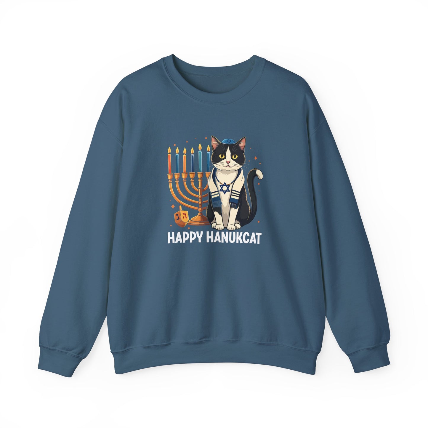 Happy HanuCat – Festive Hanukkah Unisex Heavy Blend™ Crewneck Sweatshirt