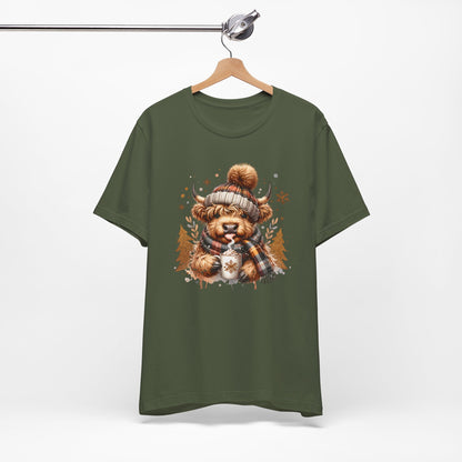 Cute Highland Cow Christmas Trees T-Shirt - Adorable Holiday Farmhouse Tee