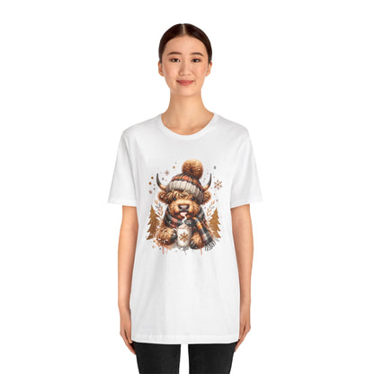 Cute Highland Cow Christmas Trees T-Shirt - Adorable Holiday Farmhouse Tee