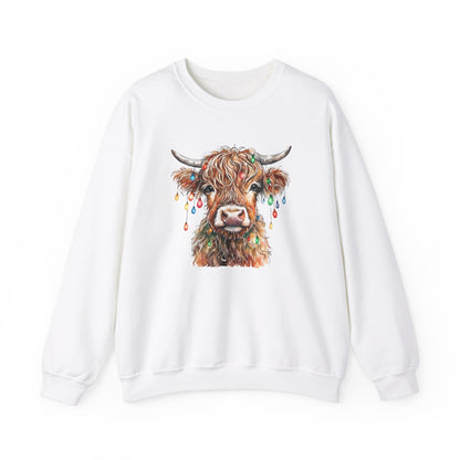 Cozy Baby Highland Cow Christmas Lights Sweatshirt – Cute Festive Winter Wear for Cow Lovers Baby  Crewneck Sweatshirt