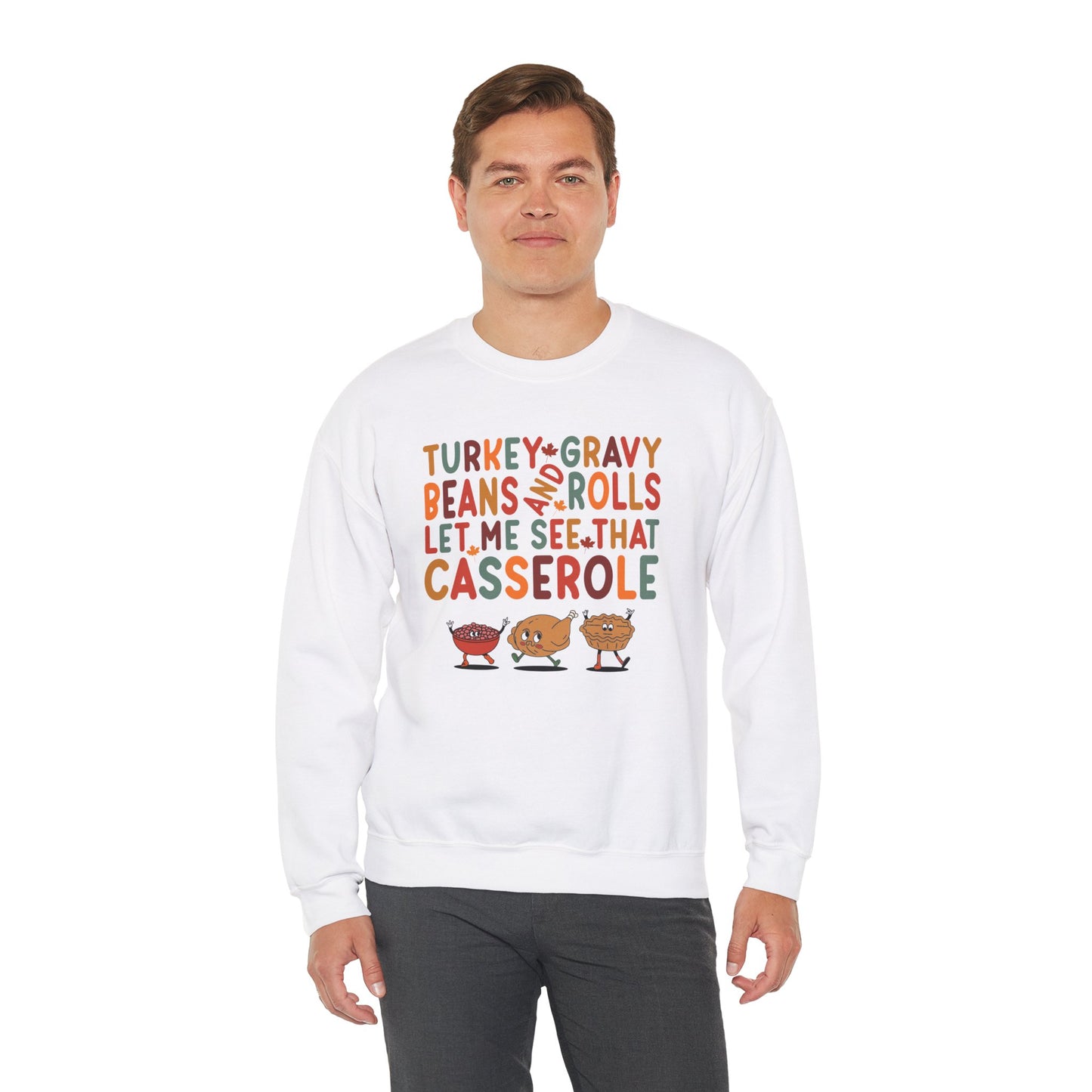 Turkey, Gravy, Beans & Rolls Sweatshirt - Funny Thanksgiving Casserole Sweater Unisex Heavy Blend™ Crewneck Sweatshirt